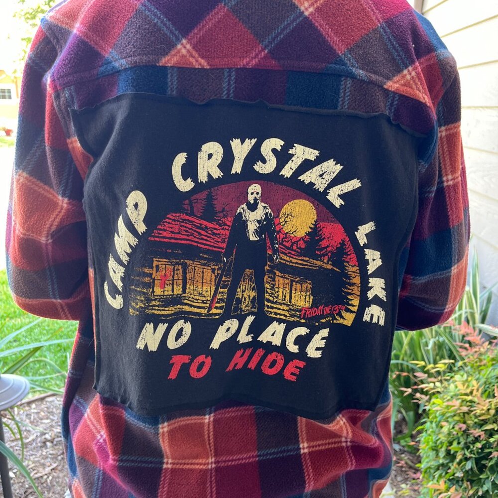 Halloween Camp Crystal Lake Fleece Shirt Jackets upcycled unisex small